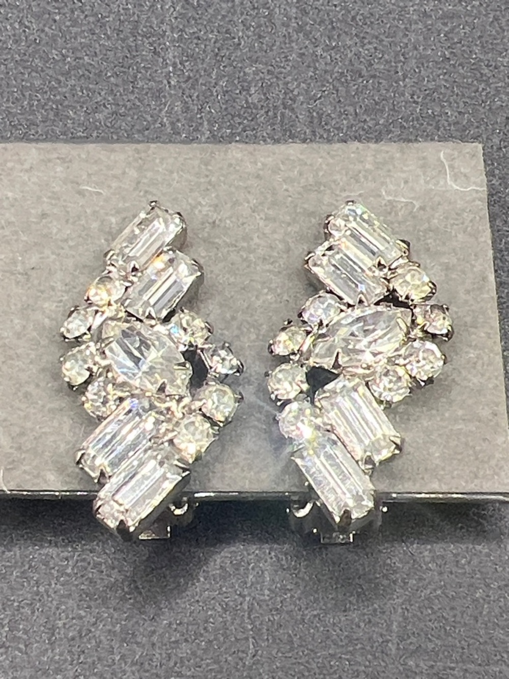 Vintage Silver-Tone Clear Crystal Cluster Clip-On Earrings